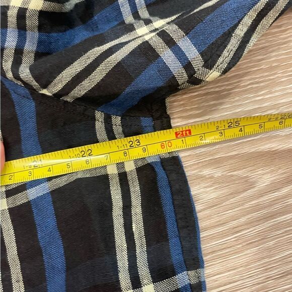 Club Monaco Navy Blue Plaid Button Up Linen Slim Fit Shirt XL - Picture 8 of 8